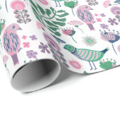 中世紀鳥と花の模様（紫） ラッピングペーパー (ロールコーナー)