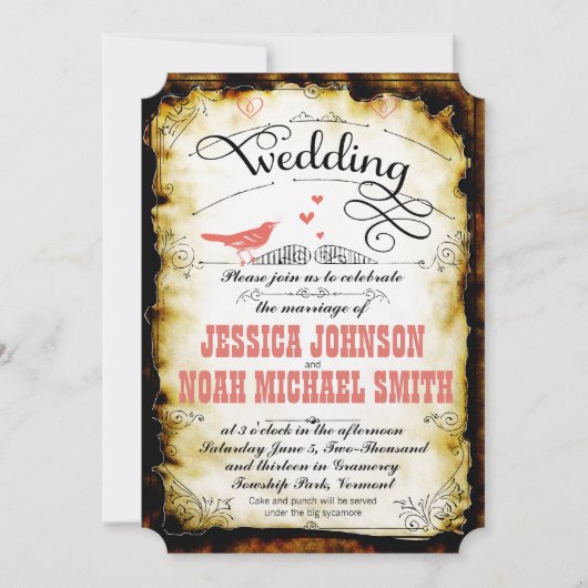 中世素朴ヴィンテージ珊瑚焼き羊皮紙 招待状 (正面)