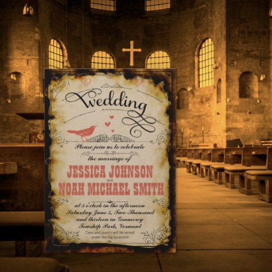 中世素朴ヴィンテージ珊瑚焼き羊皮紙 招待状