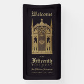 中世誕生日ウェルカムゴシックナイトブラック金ゴールド 横断幕 (縦)