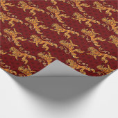中世金ゴールドのライオンの赤の(紋章の)フラ・ダ・リ ラッピングペーパー (角)