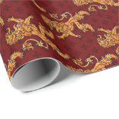 中世金ゴールドのライオンの赤の(紋章の)フラ・ダ・リ ラッピングペーパー (ロールコーナー)