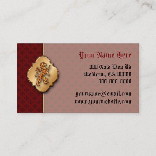 中世金ゴールドのライオンの赤の(紋章の)フラ・ダ・リ 名刺 (正面)