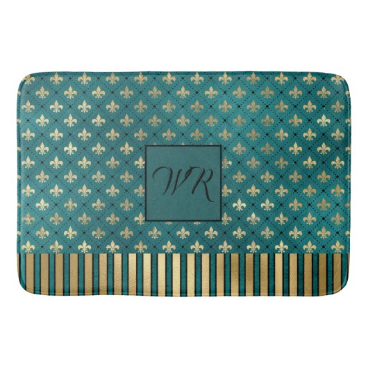 中世金ゴールドアーマーティール(緑がかった色)エレガントラグジュアリーモノグラム バスマット (正面)