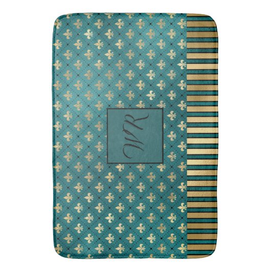 中世金ゴールドアーマーティール(緑がかった色)エレガントラグジュアリーモノグラム バスマット (正面縦)