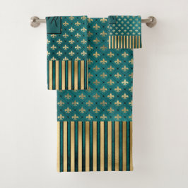 中世金ゴールドアーマーティール（緑がかった色）パタエレガントーンモノグラム バスタオルセット