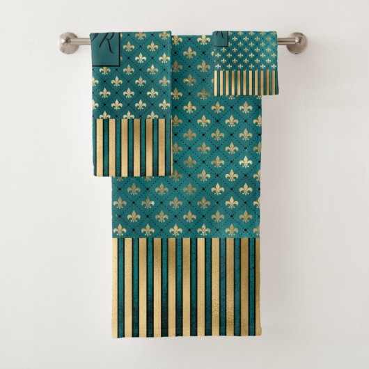 中世金ゴールドアーマーティール(緑がかった色)パタエレガントーンモノグラム バスタオルセット (インサイチュ)