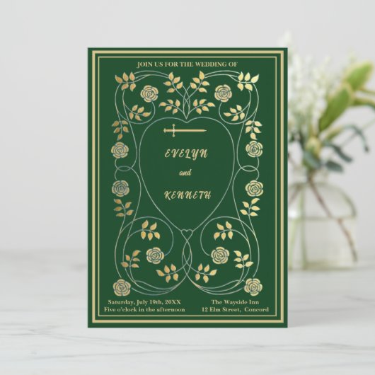 中世金ゴールドフローラハートと結婚剣 招待状 (スタンド正面)