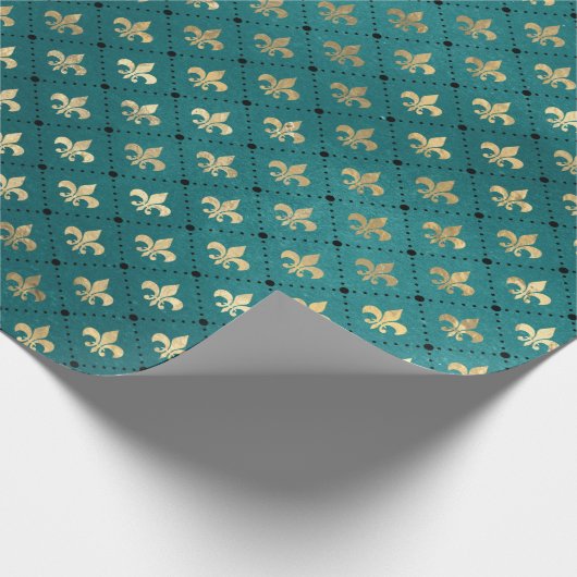 中世金ゴールド鎧ティール(緑がかった色)パタエレガントーン ラッピングペーパー (角)