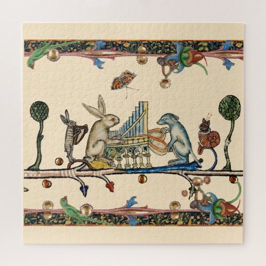 中世風変わりの作り音楽、うさぎ、犬 ジグソーパズル (横)