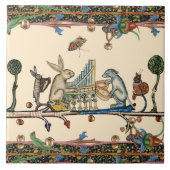 中世風変わりの作り音楽、うさぎ、犬 タイル (正面)