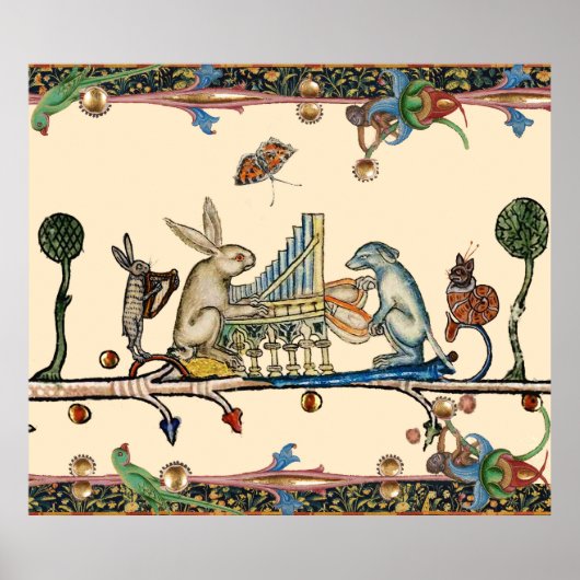 中世風変わりの作り音楽、うさぎ、犬 ポスター (正面)
