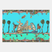 中世風変わりの作り音楽、うさぎ、犬 ラッピングペーパーシート (正面3)