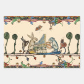 中世風変わりの作り音楽、うさぎ、犬 ラッピングペーパーシート (正面)