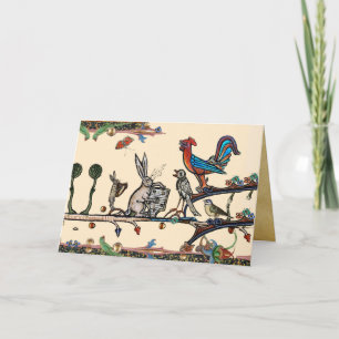 中世風変わりの作り音楽、うさぎ、鳥 シーズンカード