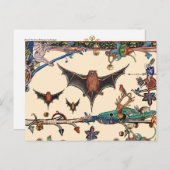 中世風変わりの動物，飛んでいるこうもり森林動物 ポストカード (正面/裏面)