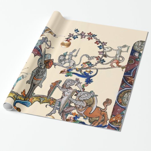 中世風変わりの推定の戦い、騎士、巨大なカタツムリ ラッピングペーパー (アンロールド)