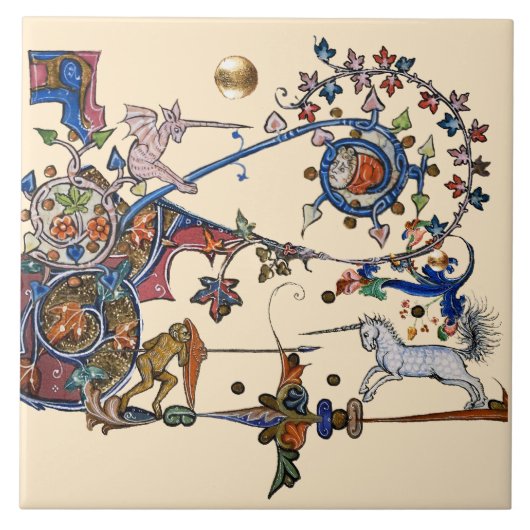 中世風変わりの推定の戦争ユニコーン戦闘猿 タイル (正面)