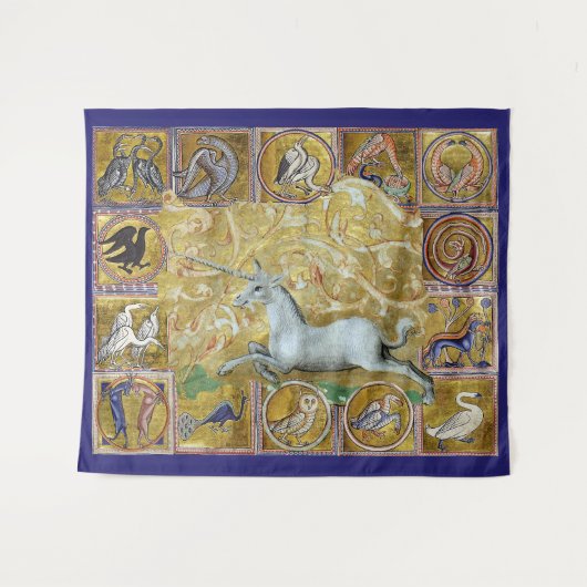 中世風変わりの獣医、ユニコーン走、森林動物 タペストリー (正面(横))