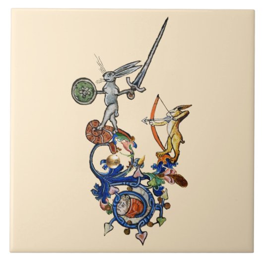 中世風変わりの獣医、剣を持つキラーウサギ タイル (正面)