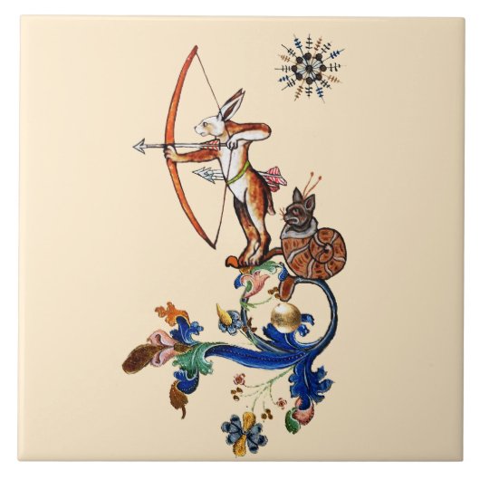中世風変わりの獣射手兎 タイル (正面)