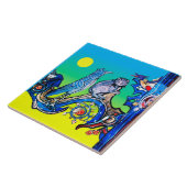 中世風変わりの獣性の夜色の猫、カッコウ鳥 タイル (側面)