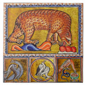 中世風変わりの獣畜産、クマ、森林動物の鳥 タイル (正面)