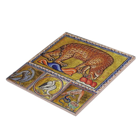 中世風変わりの獣畜産、クマ、森林動物の鳥 タイル (側面)