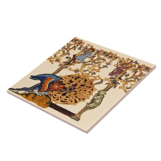 中世風変わりの獣竜と猫 タイル (側面)