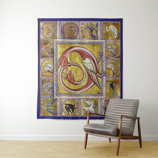 中世風変わりの獣舎、蛇の竜、森林動物 タペストリー (インサイチュ)