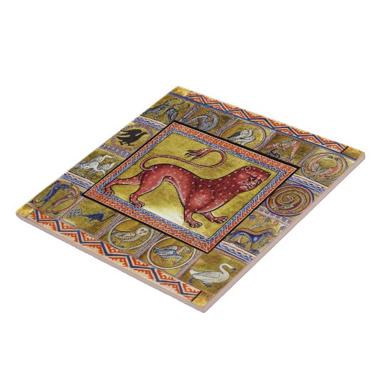 中世風変わりの獣質、ヒョウ、森林動物 タイル (側面)