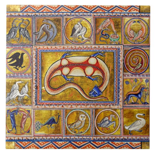 中世風変わりの獣食、サラマンダー、森林動物 タイル (正面)