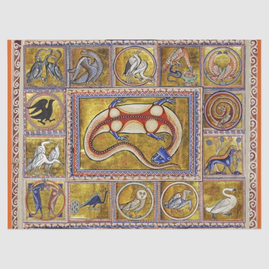 中世風変わりの獣食、サラマンダー、森林動物 薄葉紙 (正面)