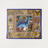 中世風変わりの獣馬、馬、森林動物 タペストリー (正面(横))