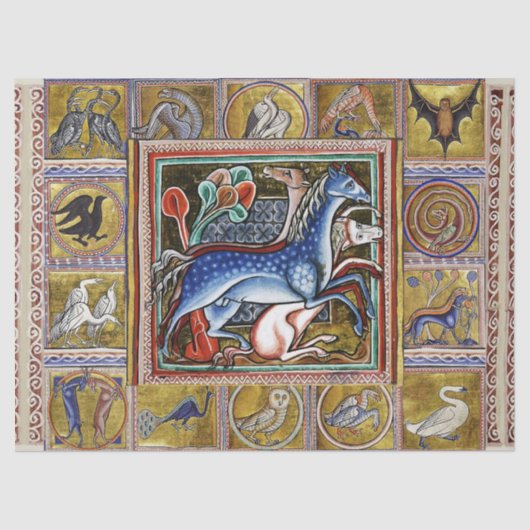 中世風変わりの獣馬、馬、森林動物 薄葉紙 (正面)