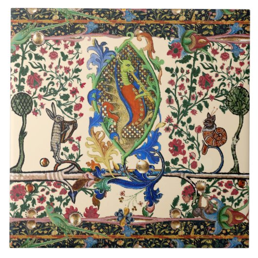 中世風変わりの風刺と竜の笛遊。 タイル (正面)