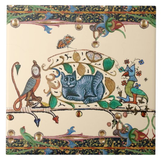 中世風変わり狩猟猫・鳥・《鳥》ハヤブサ タイル (正面)