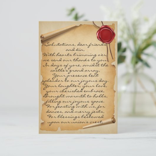 中世風時代の羊皮紙ワックスシール 結婚感謝カード サンキューカード (スタンド正面)