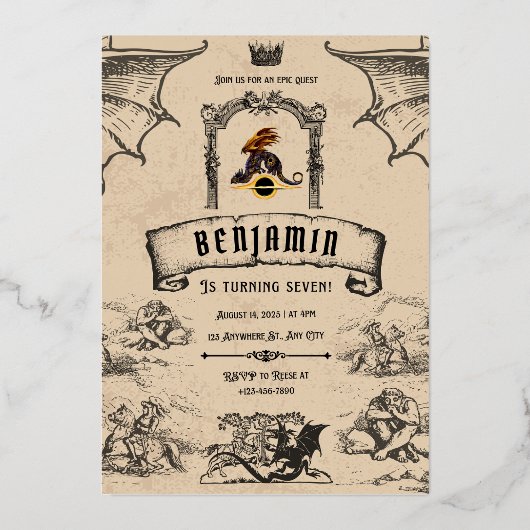 中世風 箔招待状 (正面)