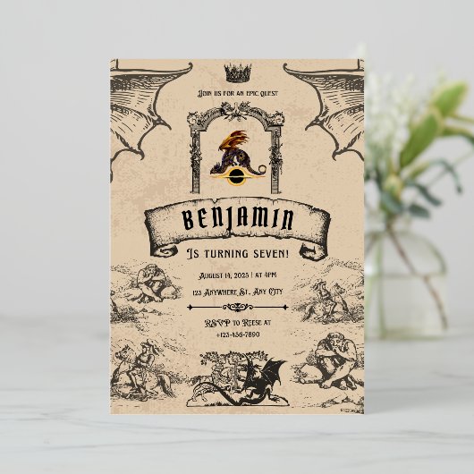 中世風 箔招待状 (立ち正面)