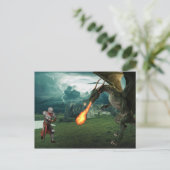 中世騎士と火を吹くドラゴンの戦い ポストカード (スタンド正面)