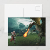 中世騎士と火を吹くドラゴンの戦い ポストカード (正面/裏面)