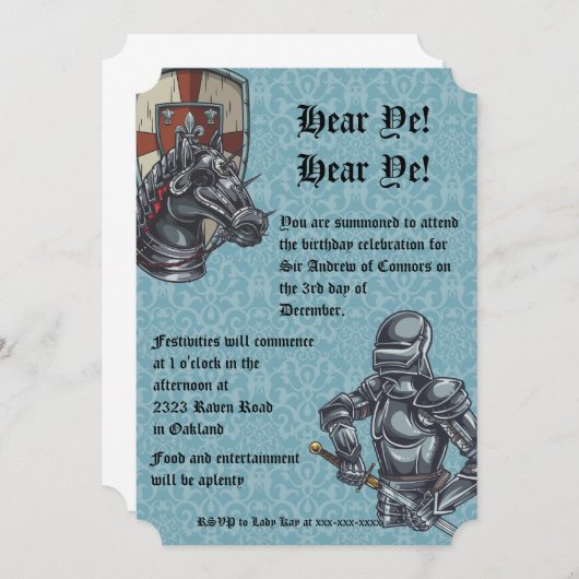 中世騎士誕生日の招待状 招待状 (正面/裏面)