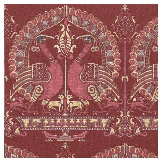 中世12世紀の孔雀パターン ファブリック (クローズアップ)