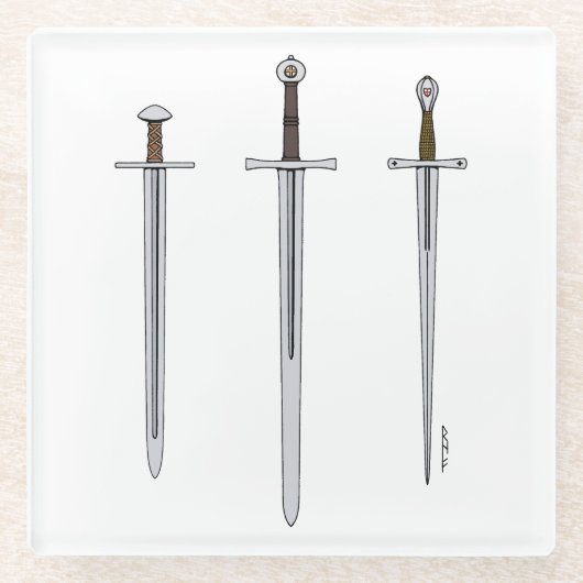 中世3本の刀2016 ガラスコースター (正面)