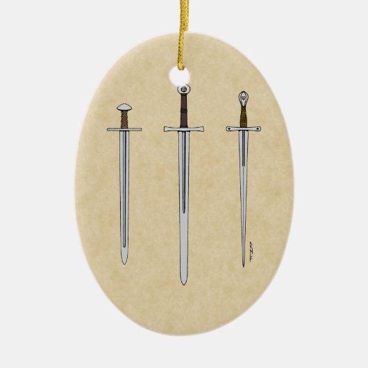 中世3本の刀2016 セラミックオーナメント (正面)