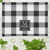 中位素朴のバッファローがモノグラム名Year Kiをチェック キッチンタオル (折り畳み)