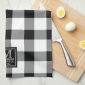 中位素朴のバッファローがモノグラム名Year Kiをチェック キッチンタオル (四つ折り)