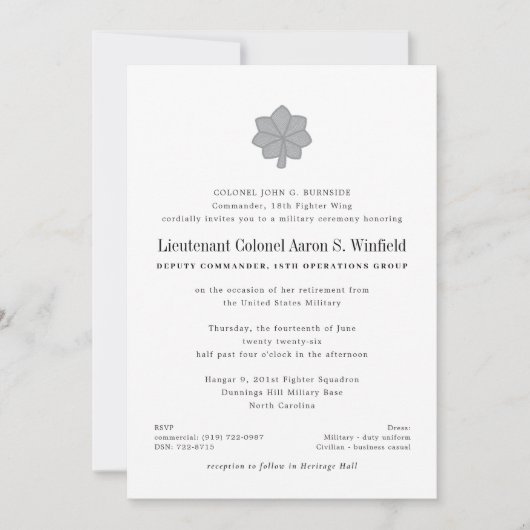 中佐軍隊退職 招待状 (正面)