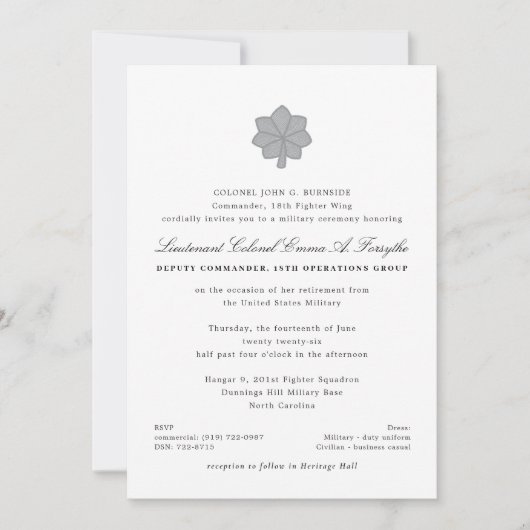 中佐軍隊退職 招待状 (正面)